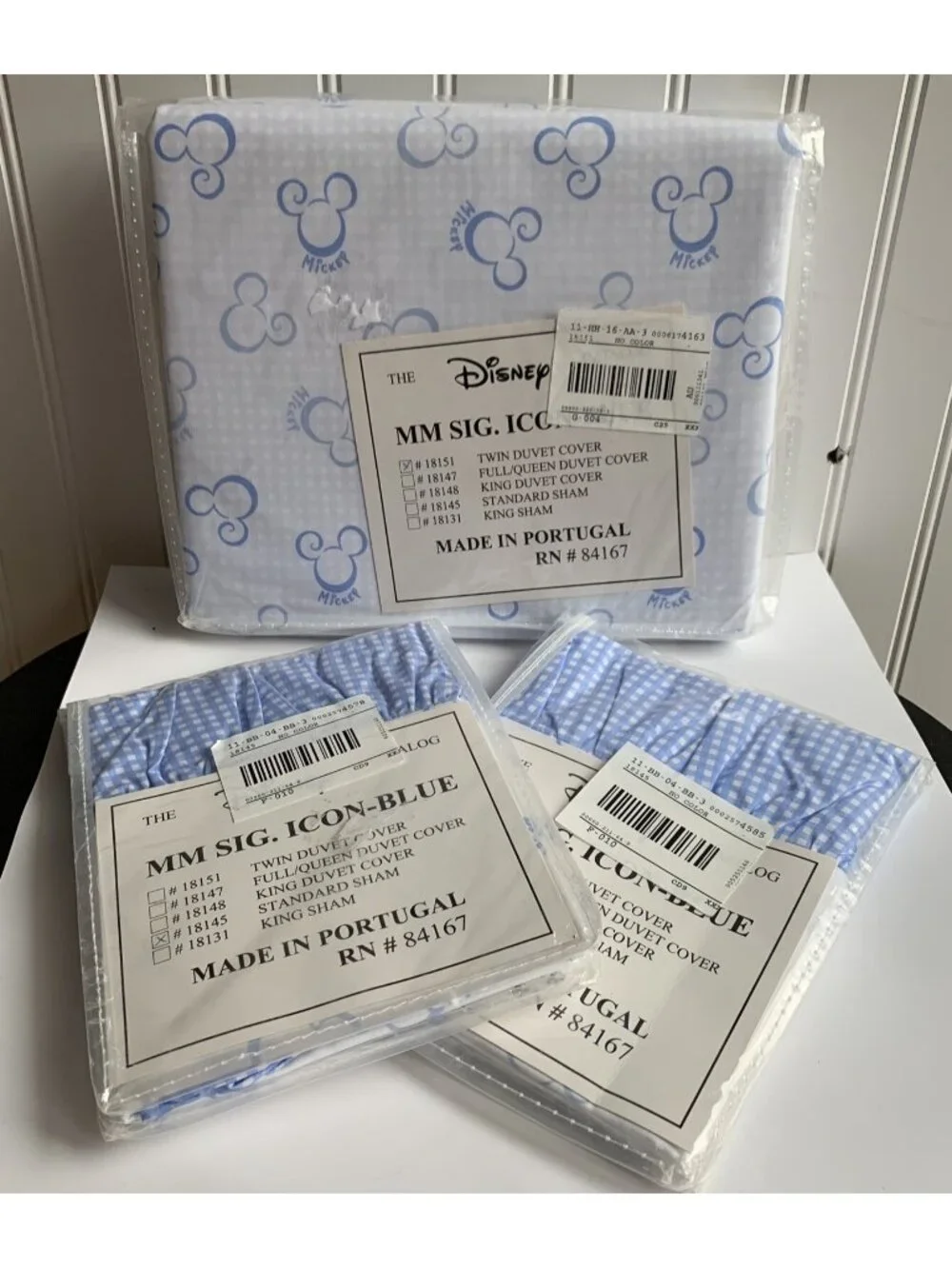 Rare New Disney Catalog Mickey Mouse Signature Icon Blue Twin Duvet 2 Shams